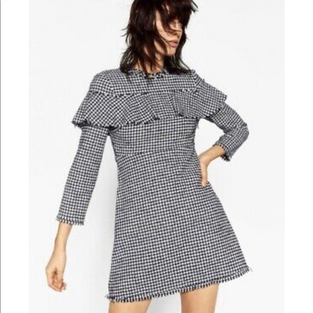 Zara New Houndstooth Tweed Dress - XS